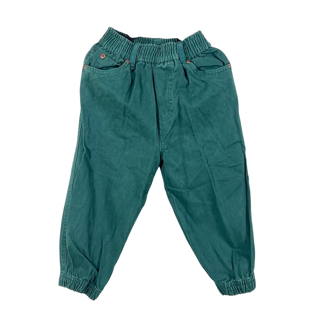 Vintage 90s Ravine Baye Teal Pull On Denim Joggers Rare Boys 3T Streetwear Retro